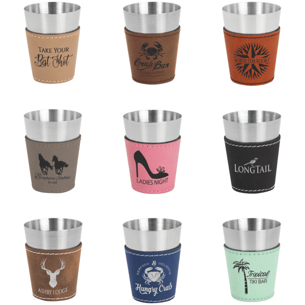 Laserable Leatherette & Stainless Steel Shot Glass (Multiple Color Options)