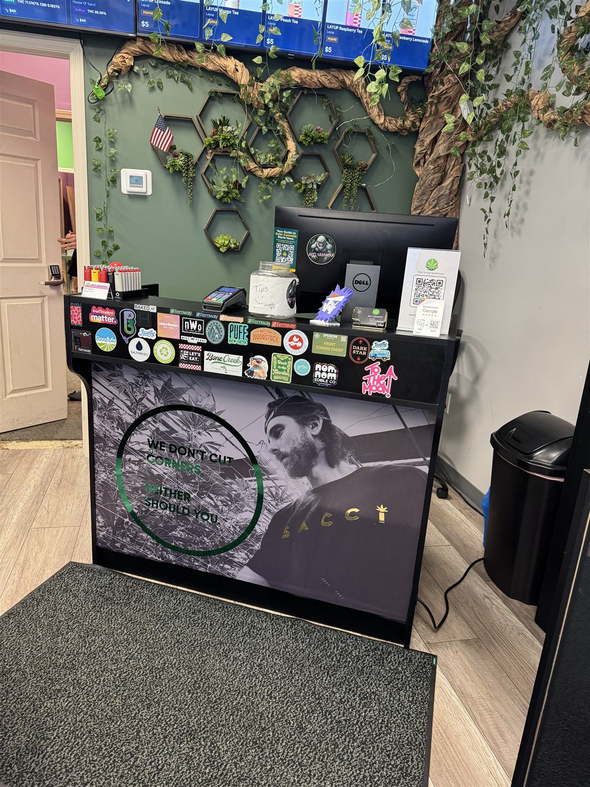 House of Sacci point-of-sale counter wrap inside Yeti Greenery