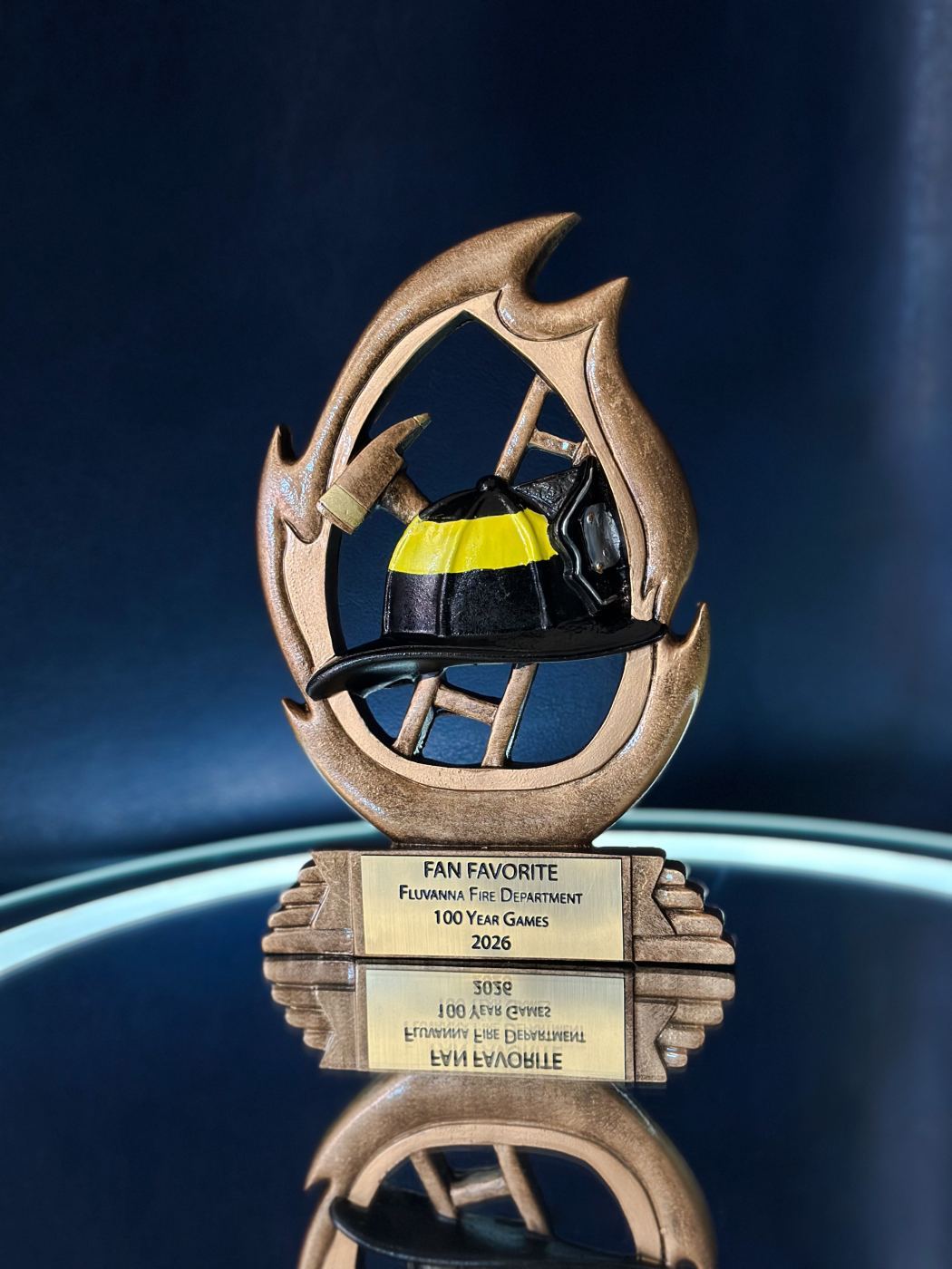 Fan Favorite bronze fire helmet trophy for Fluvanna Fire Department 100 Year Games 2026