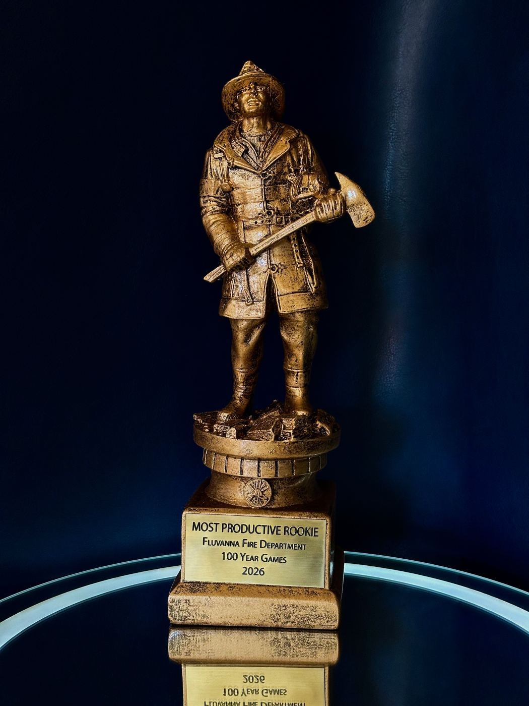 Most Productive Rookie bronze firefighter trophy for Fluvanna Fire Department 100 Year Games 2026