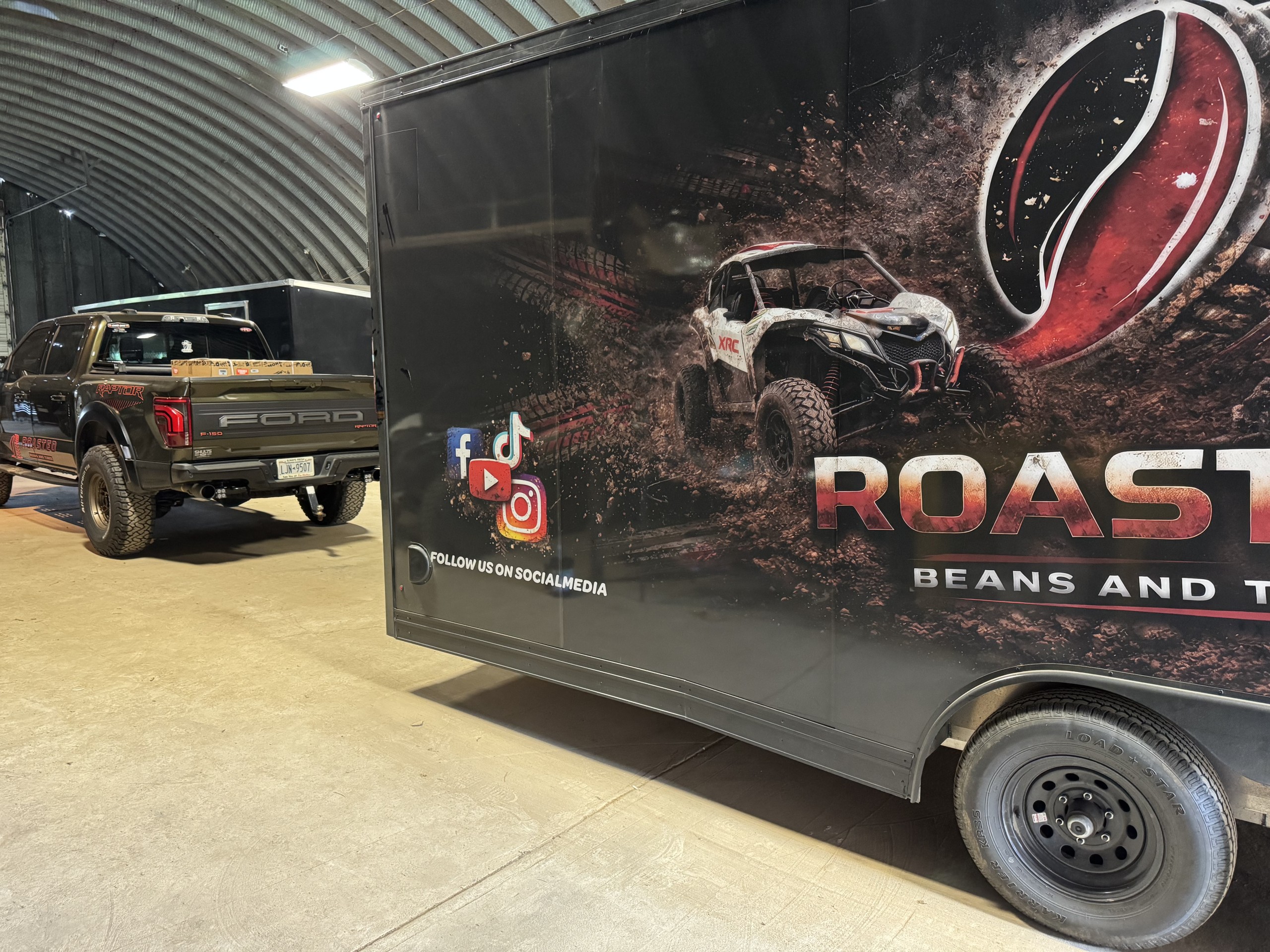 Roasted Beans trailer wrap side angle by Mags Custom, Frewsburg NY