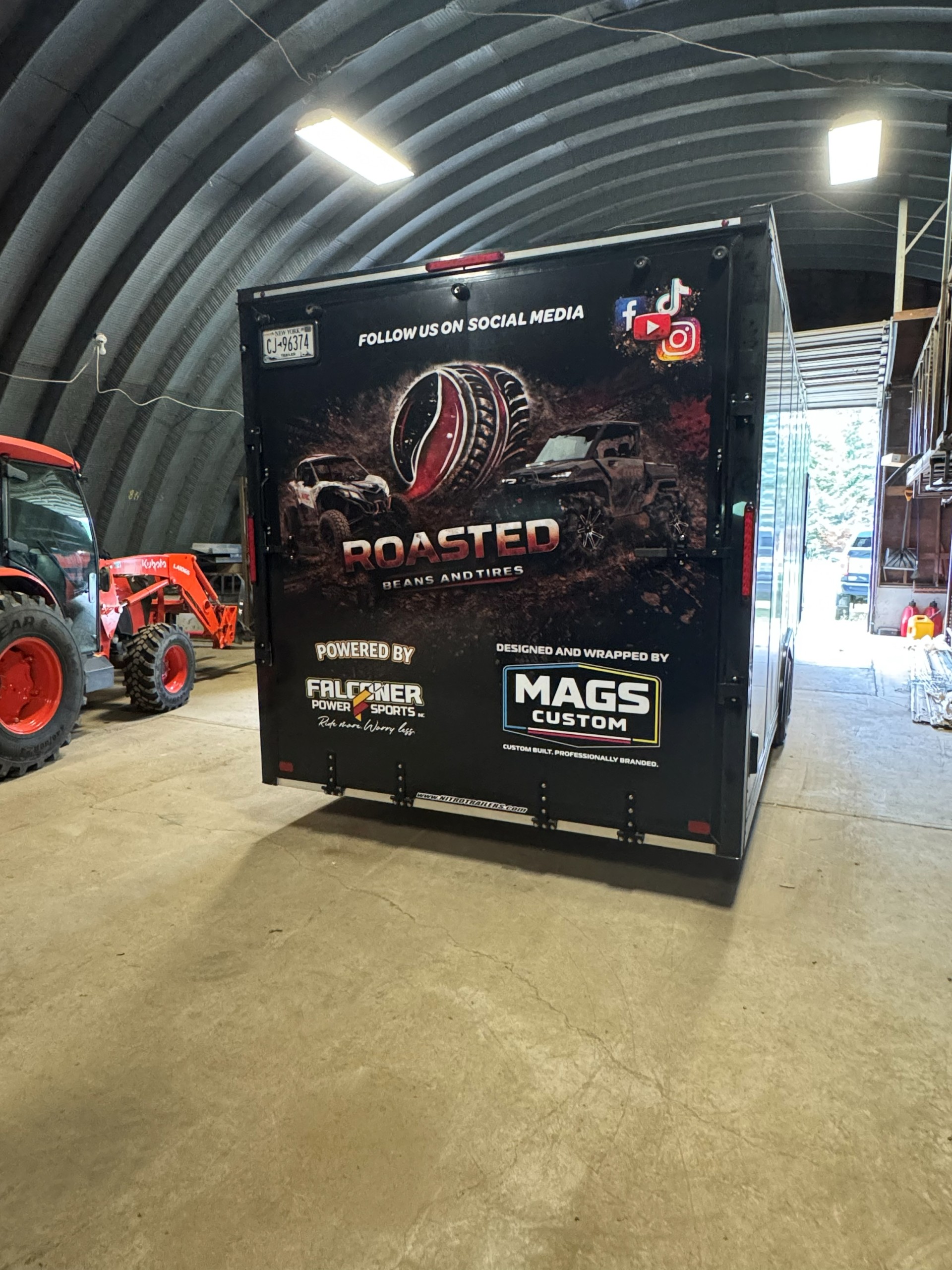Roasted Beans trailer wrap rear panel — Designed and Wrapped by Mags Custom, Frewsburg NY